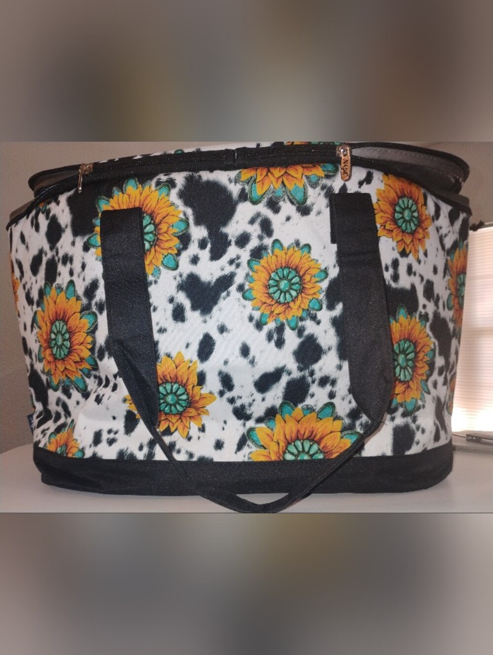 Jumbo Sunflower Print Canvas Insulated Cooler With Bottle Opener. NWT.
